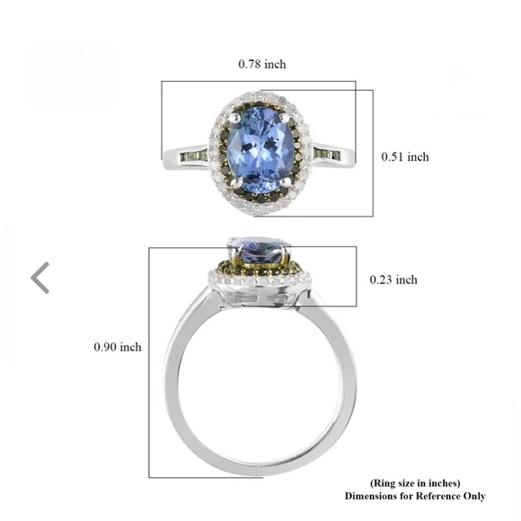 Peacock Tanzanite with Diamond Double Halo Platinum over Sterling Silver Size 8 - Picture 5 of 16